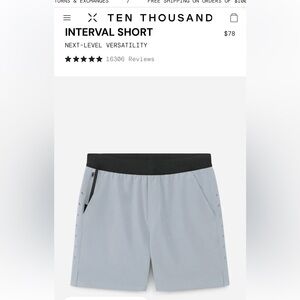 TEN THOUSAND men’s interval short, NO liner, 7 inch medium, gray